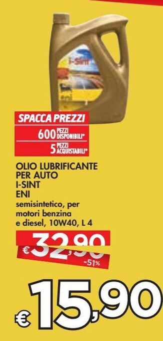 Bennet Olio lubricante per auto i-sint eni offerta