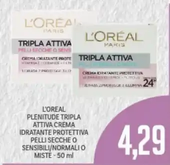 Supermercati Piccolo L'Oréal Plenitude Tripla Attiva Crema Idratante Protettiva Pelli Secche o Sensibili/Normali o Miste - 50 ml offerta