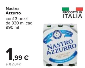 Carrefour Nastro Azzurro 3 pezzi 330 ml cad 990 ml offerta