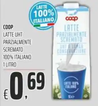 Coop Coop Latte UHT Parzialmente Scremato 100% Italiano 1 litro offerta