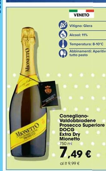 Carrefour Iper Conegliano-valdobbiadene prosecco superiore docg extra dry mionetto offerta