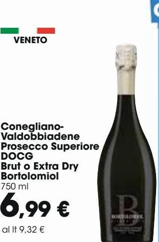 Conegliano-valdobbiadene prosecco superiore docg brut o extra dry bortolomiol