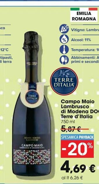 Carrefour Iper Campo maio lambrusco di modena doc terre d'italia offerta