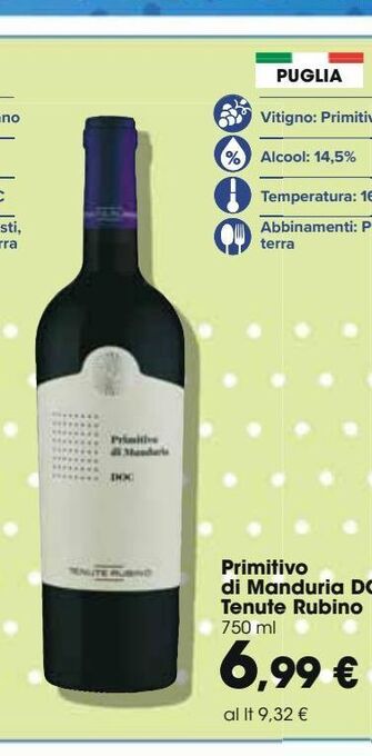 Carrefour Iper Primitivo di manduria doc tenute rubino offerta