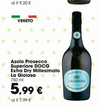 Asolo prosecco superiore docg extra dry millesimato la gioiosa