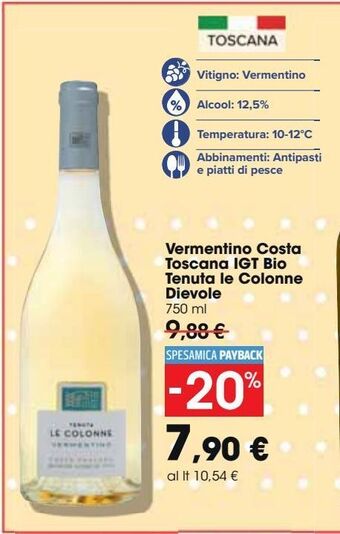 Carrefour Market Vermentino costa toscana igt bio tenuta le colonne dievole offerta
