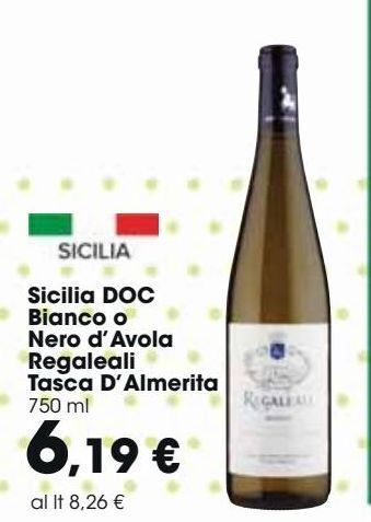 Carrefour Market Sicilia doc bianco o nero d'avola regaleali tasca d'almerita offerta