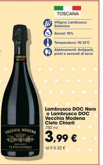 Carrefour Market Lambrusco doc nero o lambrusco doc vecchia modena cleto chiarli offerta