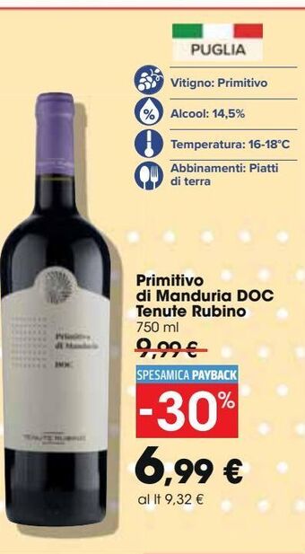 Carrefour Market Primitivo di manduria doc tenute rubino offerta
