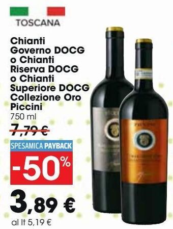 Carrefour Market Chianti governo docg o chianti riserva docg o chianti superiore docg collezione oro piccini offerta