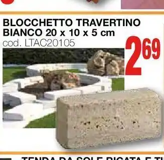 Blocchetto travertino bianco 20x10x5cm