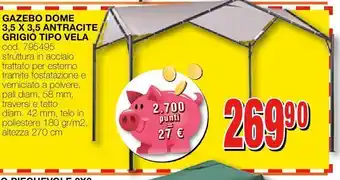 Mondo Brico Gazebo dome 3,5 x 3,5 antracite grigio tipo vela offerta
