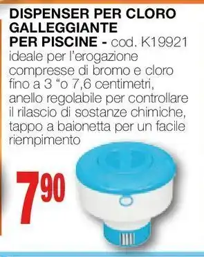 Dispenser per cloro galleggiante per piscine