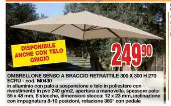 Mondo Brico Ombrellone senso a braccio retrattile 300 x 300 h 270 ecru offerta