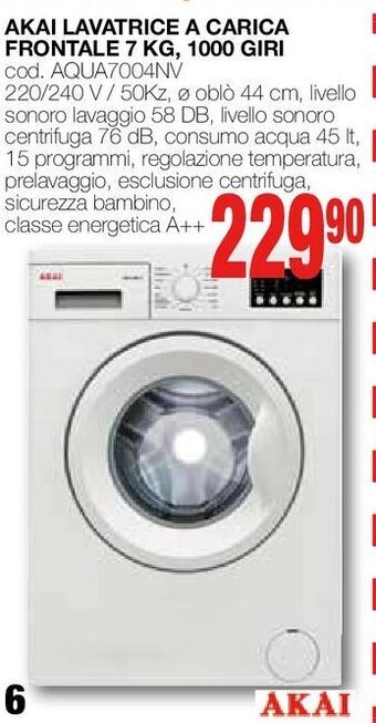 Mondo Brico Akai lavatrice a carica frontale 7 kg, 1000 giri offerta
