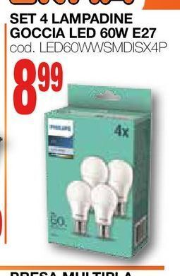 Set 4 lampadine goccia led 60w e27