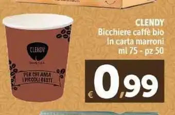Carrefour Market Clendy Bicchiere Caffè Bio in Carta Marroni 75ml-50pz offerta