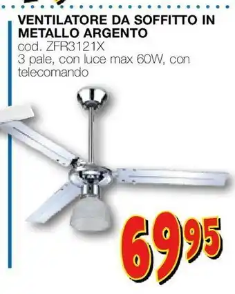Ventilatore a soffitto in metallo argento