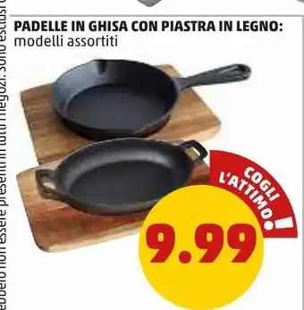 Padelle in ghisa con piastra in legno