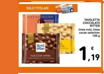 Tavoletta cioccolato ritter linea nuts, linea cacao selection 100g