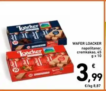 Spazio Conad Wafer loacker napolitaner, cremkakao 45g x10 offerta