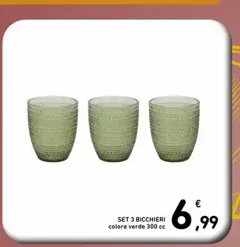 Spazio Conad Set 3 bicchieri colore verde 300cc offerta