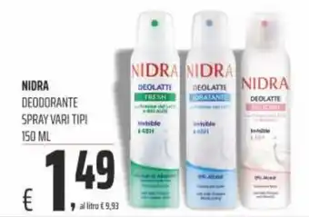 Coop Nidra Deodorante Spray vari tipi 150 ml offerta