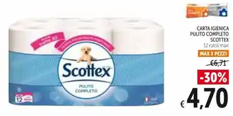 Spazio Conad Scottex Carta Igienica Pulito Completo 12 Rotoli maxi offerta