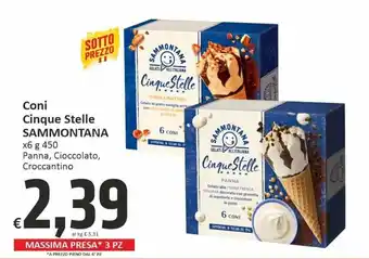 Sammontana Coni Cinque Stelle Panna, Cioccolato, Croccantino x6 g 450