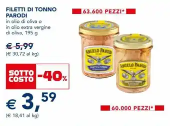 Esselunga Parodi Filetti Di Tonno in Olio di oliva o in olio extra vergine di oliva 195 g offerta