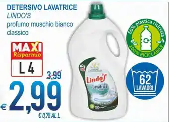 MD Discount Lindo's Detersivo Lavatrice profumo muschio bianco classico L 4 offerta