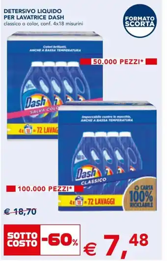 Esselunga Dash Detersivo Liquido per Lavatrice classico o color, conf. 4x18 misurini offerta