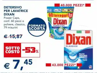 Esselunga Dixan Detersivo per Lavatrice Power Caps, conf. 60 pezzi o polvere, classico, 79 misurini offerta
