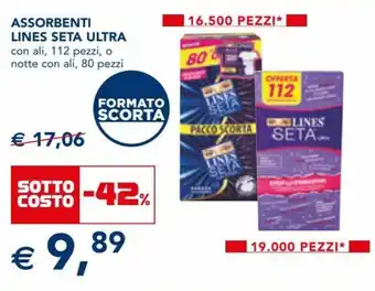 Esselunga Lines Seta Ultra Assorbenti con ali, 112 pezzi o notte con ali 80 pezzi offerta