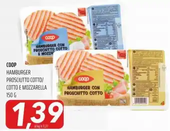 Coop Superstore Coop Hamburger Prosciutto Cotto/Cotto e Mozzarella 150 g offerta