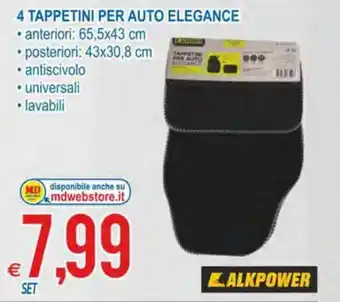 MD Discount Alkpower 4 Tappetini per Auto Elegance offerta