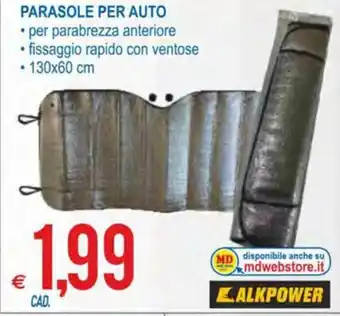 MD Discount Alkpower Parasole per Auto 130x60 cm offerta