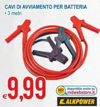 MD Discount Alkpower Cavi Di Avviamento per Batteria 3 metri offerta