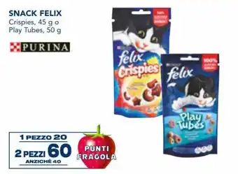 Esselunga Purina Felix Snack Crispies 45 g o Play Tubes 50 g offerta