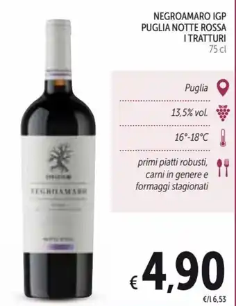 Spazio Conad I Tratturi Negroamaro IGP Puglia Notte Rossa 75 cl offerta