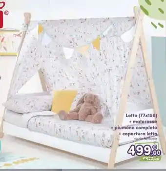 Letto (77x158) + Materasso + piumone completo + copertura letto