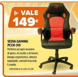 - vale 149€ sedia gaming pcch-310 perfetta ad ogni sessione di gioco di studio o di lavoro design ergonomico, altezza regol