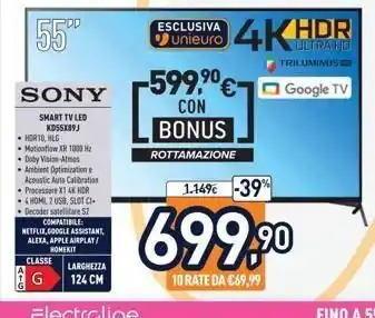 Unieuro Esclusiva 55" 4k -599,90 ultraho triluminose sony google tv con bonus rottamazione 1.149€ -39% smart tv led kd55x89) offerta
