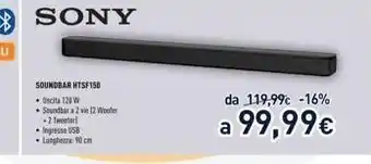 Unieuro Da 119,99€ -16%  soundbar htsf150 • uscita 120 w  soundbar a 2 vietz woofer • tweeter • ingresso usb  lungherra: cm  a 99,99€ offerta