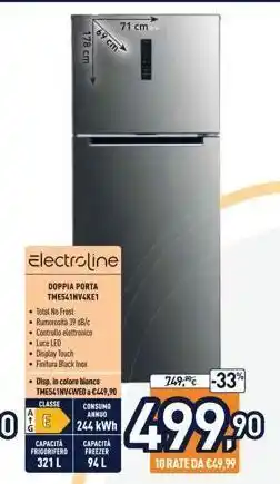 Unieuro 71 cm  electroline  doppia porta  the541nvlke1 • total no frost • rumorosita 29 bc  controllo elettronico luce led display to offerta