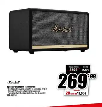 Marshall prezzo di listino 369 € sconto 26,83% 299 marshall speaker bluetooth stanmore ii bluetooth 5.0, suono senza fil
