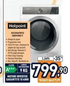 Unieuro Hotpoint  asciugatrice  heo94wbit pompa di calore  programa lana • ciclo pre-iron: rimuovere le  pieghe dai capi asciuti anti offerta