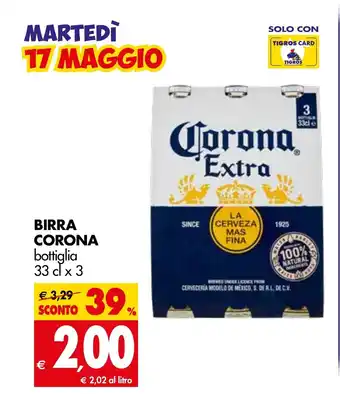Tigros Corona Birra bottiglia 33 cl x 3 offerta