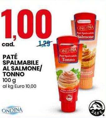 Eurospin Ondina Paté Spalmabile Al Salmone/Tonno 100 g offerta