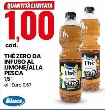Eurospin Blues Thè Zero Da Infuso Al Limone/Alla Pesca 1,5 l offerta